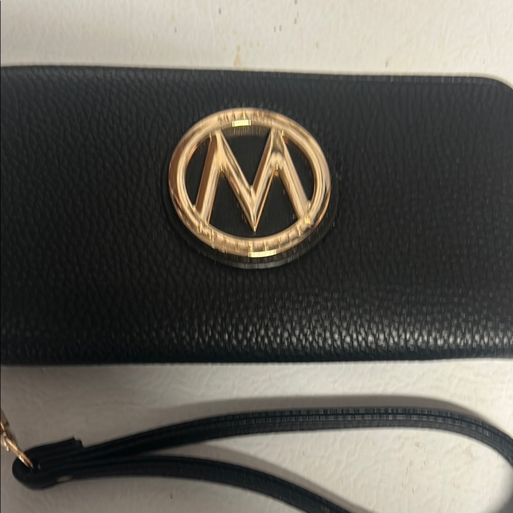 Black wallet with gold trim